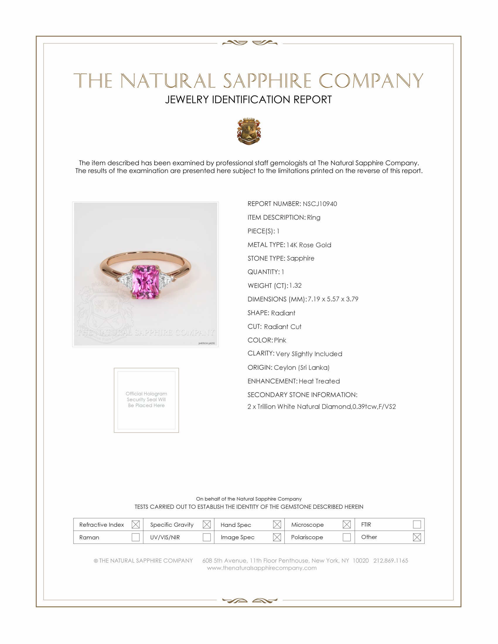 1.32 Ct. Pink Sapphire and Natural Diamond Three Stone Ring, 14K Rose Gold