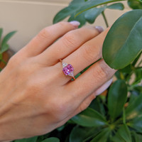 1.32 Ct. Pink Sapphire and Natural Diamond Three Stone Ring, 14K Rose Gold Life Style