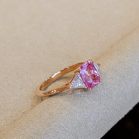 1.32 Ct. Pink Sapphire and Natural Diamond Three Stone Ring, 14K Rose Gold Life Style