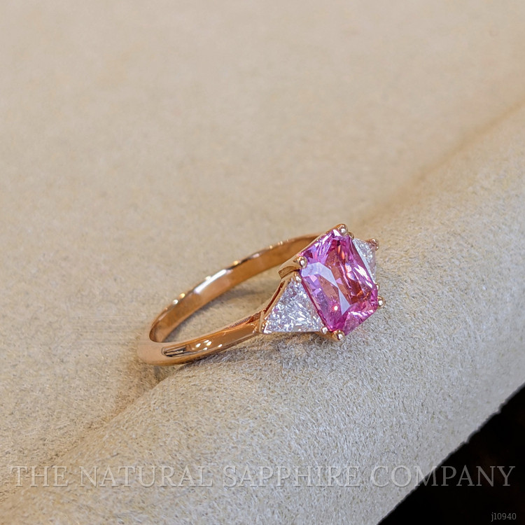 1.32 Ct. Pink Sapphire and Natural Diamond Three Stone Ring, 14K Rose Gold