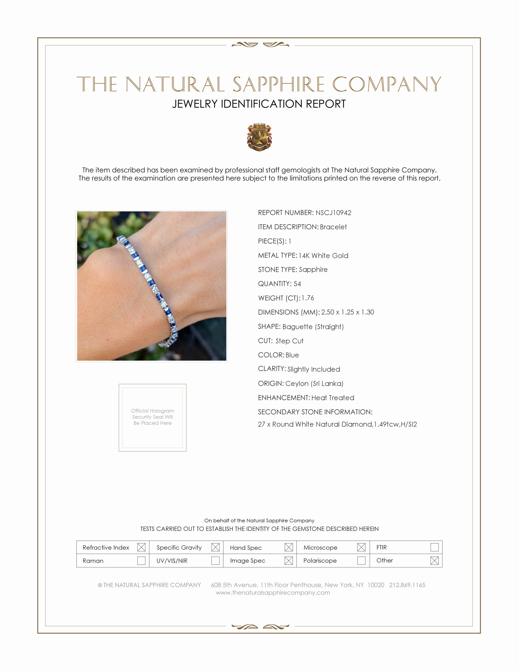 1.76 Ct.Tw. Blue Sapphire and Natural Diamond Tennis/Line Bracelet, 14K White Gold