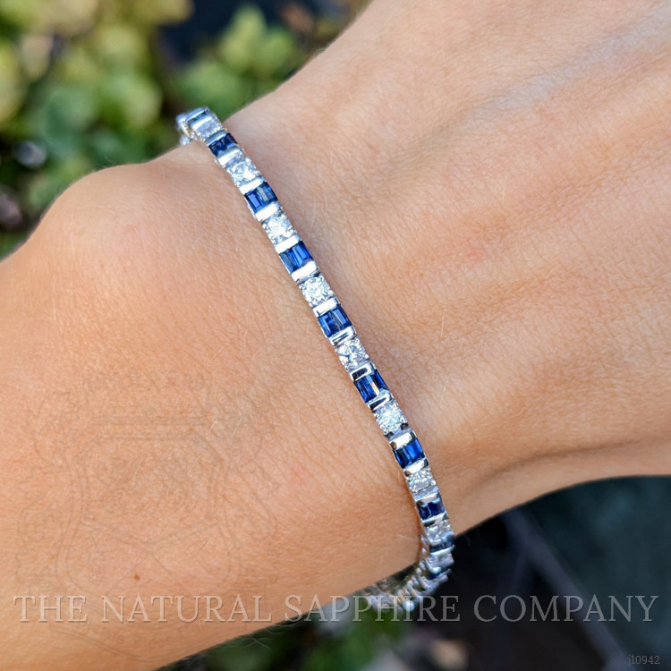 1.76 Ct.Tw. Blue Sapphire and Natural Diamond Tennis/Line Bracelet, 14K White Gold