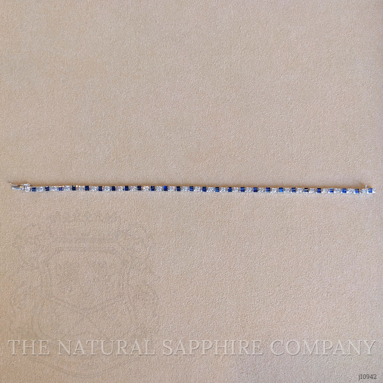 1.76 Ct.Tw. Blue Sapphire and Natural Diamond Tennis/Line Bracelet, 14K White Gold