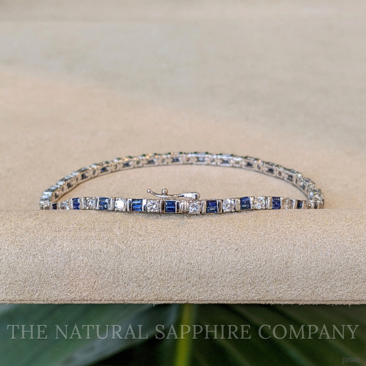 1.76 Ct.Tw. Blue Sapphire and Natural Diamond Tennis/Line Bracelet, 14K White Gold