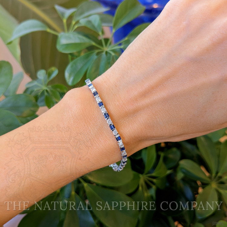 1.76 Ct.Tw. Blue Sapphire and Natural Diamond Tennis/Line Bracelet, 14K White Gold