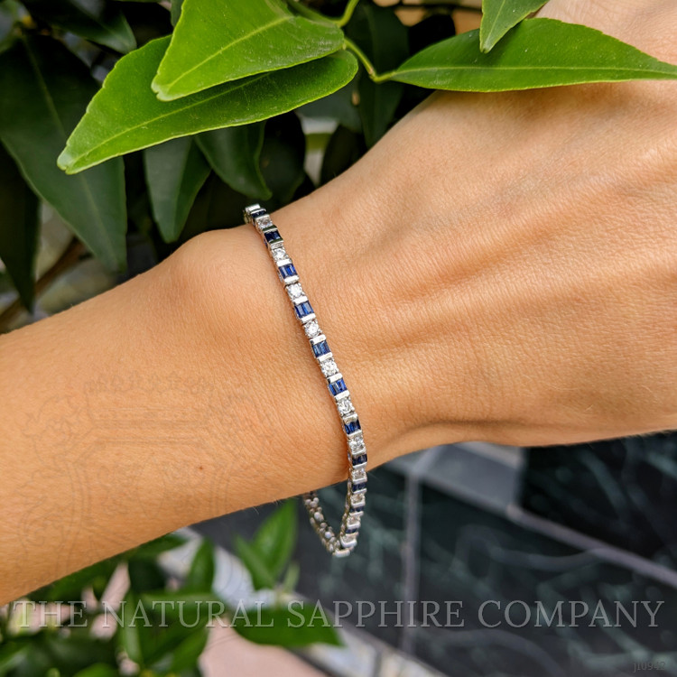 1.76 Ct.Tw. Blue Sapphire and Natural Diamond Tennis/Line Bracelet, 14K White Gold