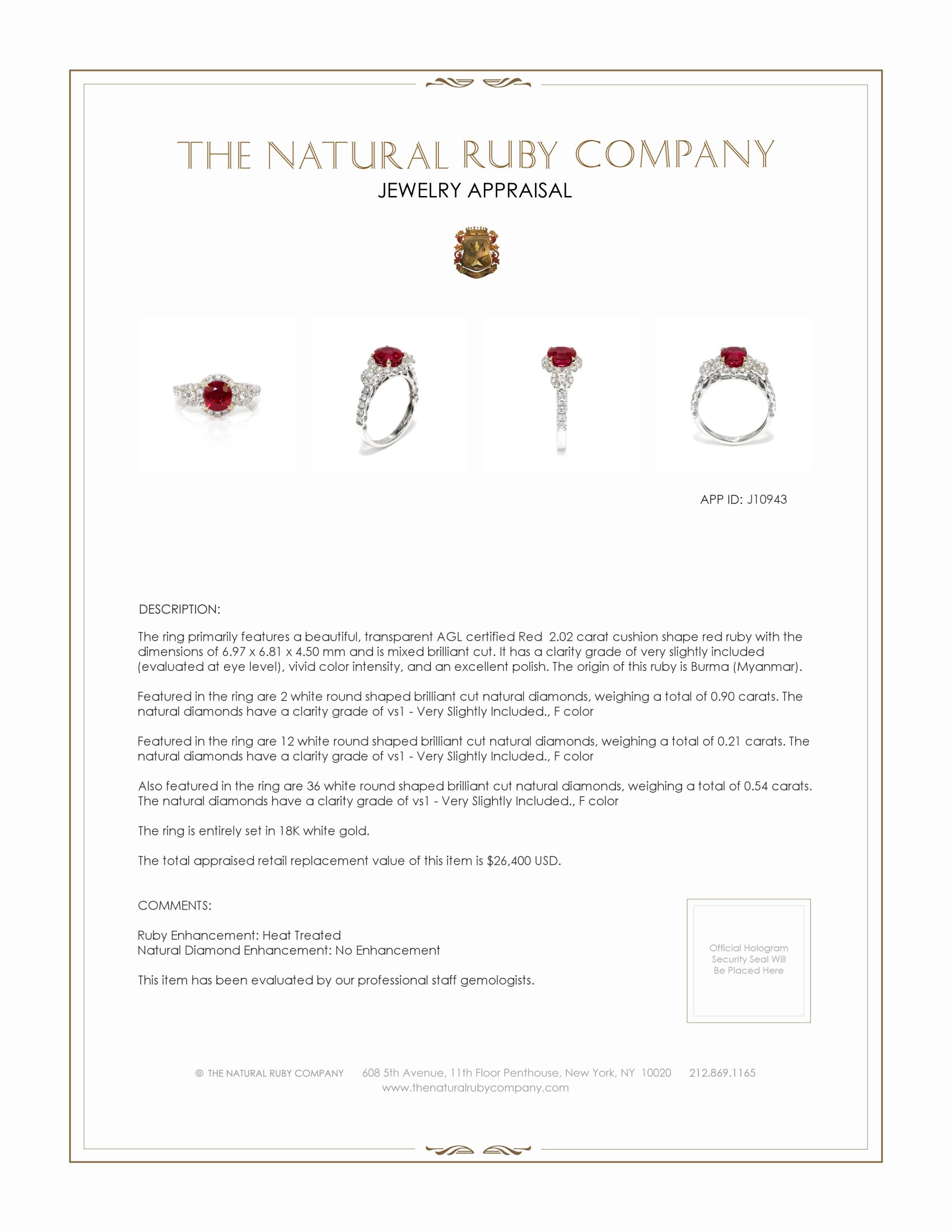 2.02 Ct. Ruby Natural Diamond Antique Style Ring, 18K White Gold