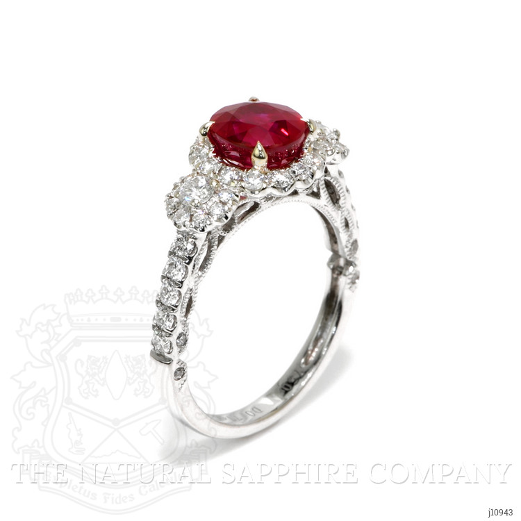 2.02 Ct. Ruby Natural Diamond Antique Style Ring, 18K White Gold