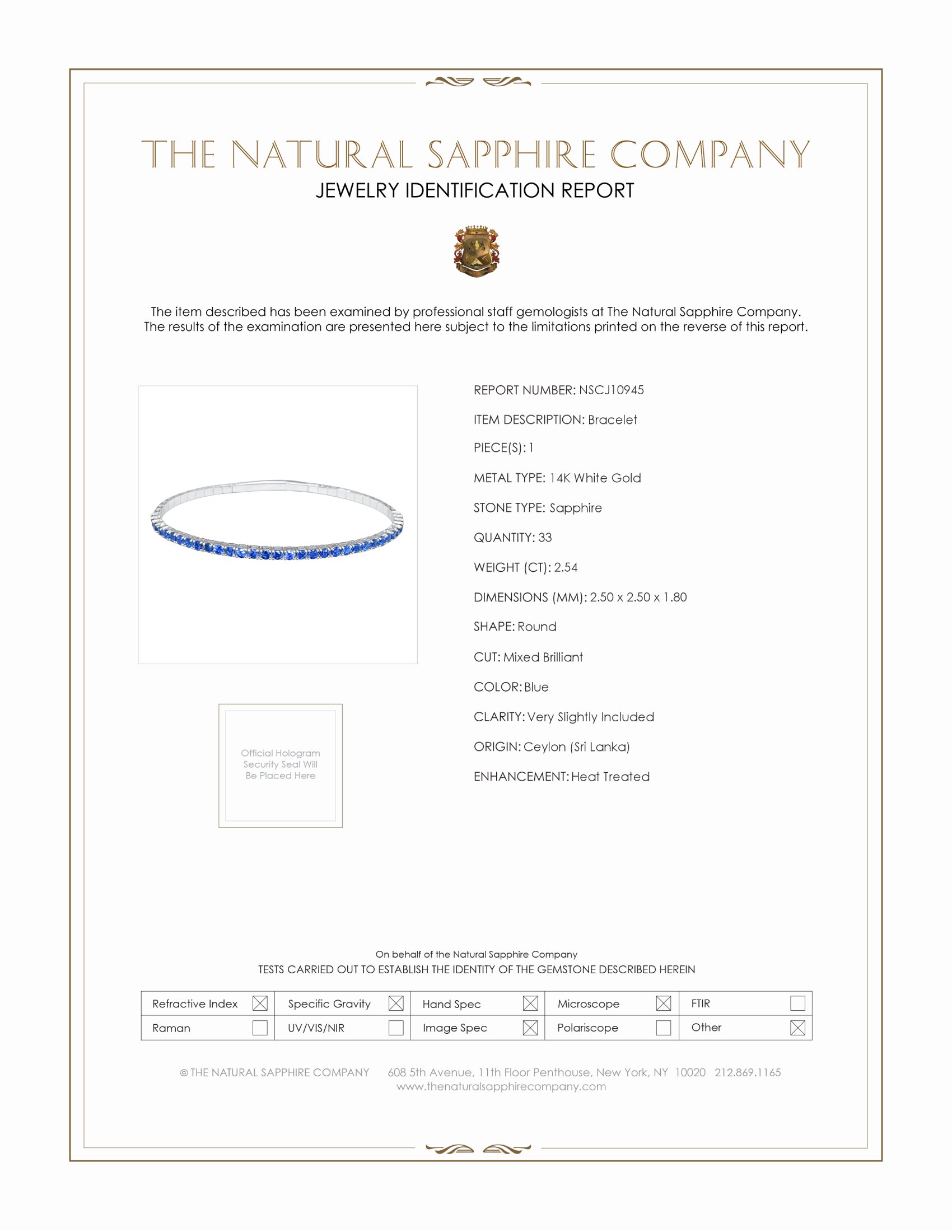 2.54 Ct.Tw. Blue Sapphire Bangle Bracelet, 14K White Gold