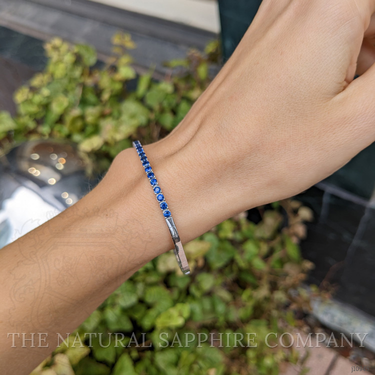 2.54 Ct.Tw. Blue Sapphire Bangle Bracelet, 14K White Gold