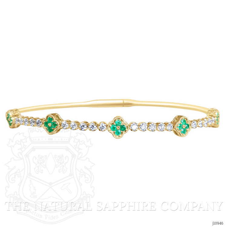 0.29 Ct.Tw. Emerald Natural Diamond Bangle Bracelet, 14K Yellow Gold
