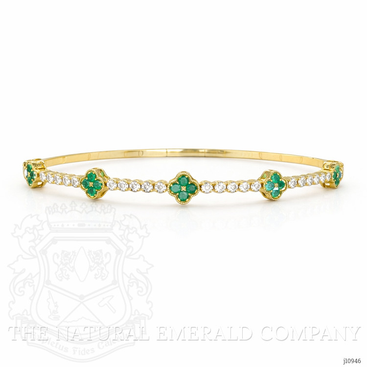 0.29 Ct.Tw. Emerald and Natural Diamond Bangle Bracelet, 14K Yellow Gold