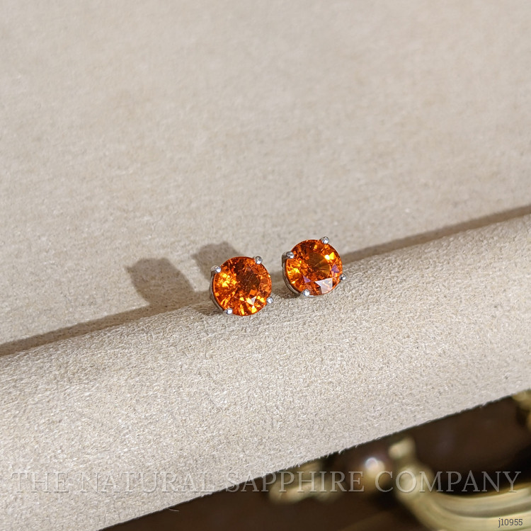 2.34 Ct.Tw. Orange Sapphire Studs Earrings, 14K White Gold