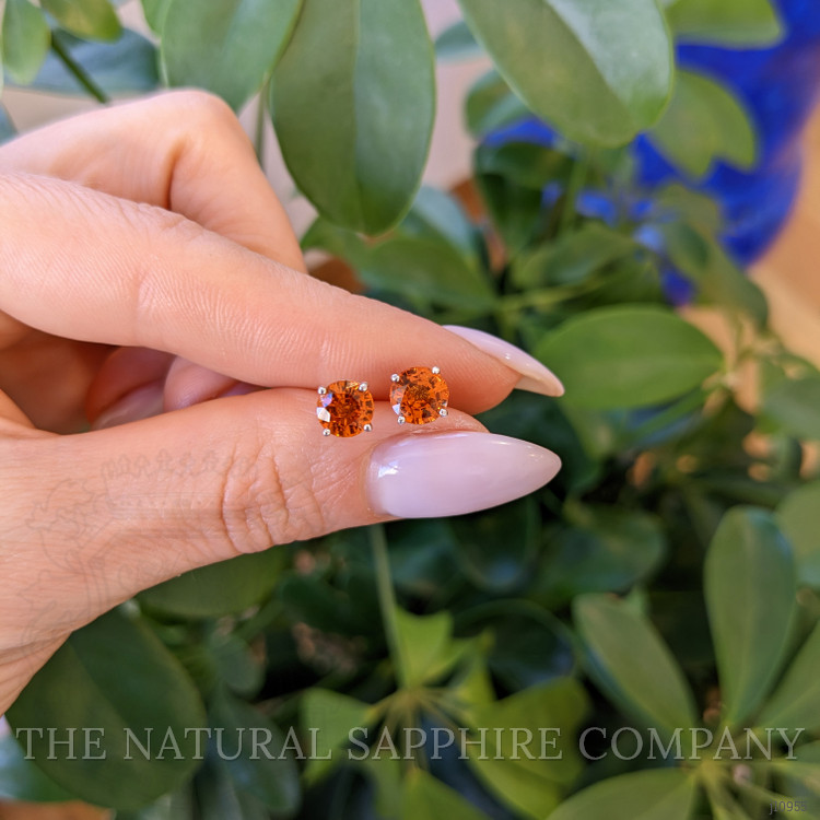 2.34 Ct.Tw. Orange Sapphire Studs Earrings, 14K White Gold