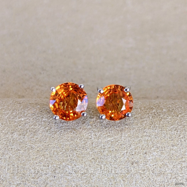 1.14 Ct.Tw. Orange Sapphire Studs Earrings, 14K White Gold