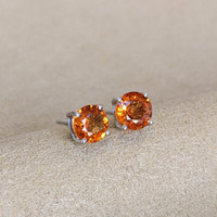 1.14&nbsp;Ct.Tw.Total Carat Weight Orange Sapphire Studs Earrings, 14K White Gold Image