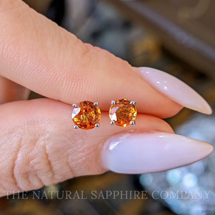 1.14 Ct.Tw. Orange Sapphire Studs Earrings, 14K White Gold
