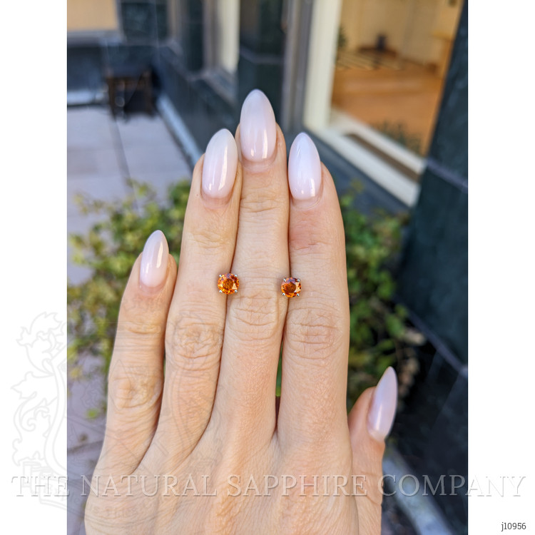 1.14 Ct.Tw. Orange Sapphire Studs Earrings, 14K White Gold