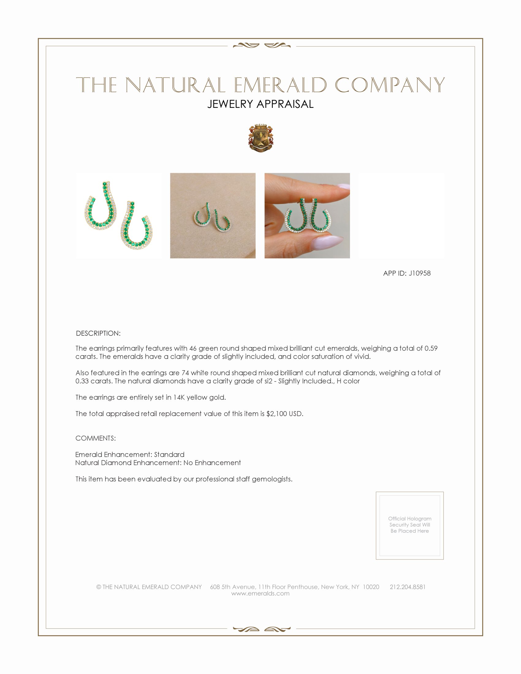 0.59 Ct.Tw. Emerald Natural Diamond Pave Earrings, 14K Yellow Gold