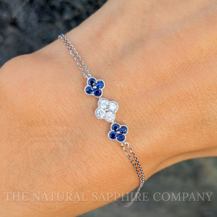 0.28 Ct.Tw. Blue Sapphire and Natural Diamond Bezel Bracelet, 14K White Gold
