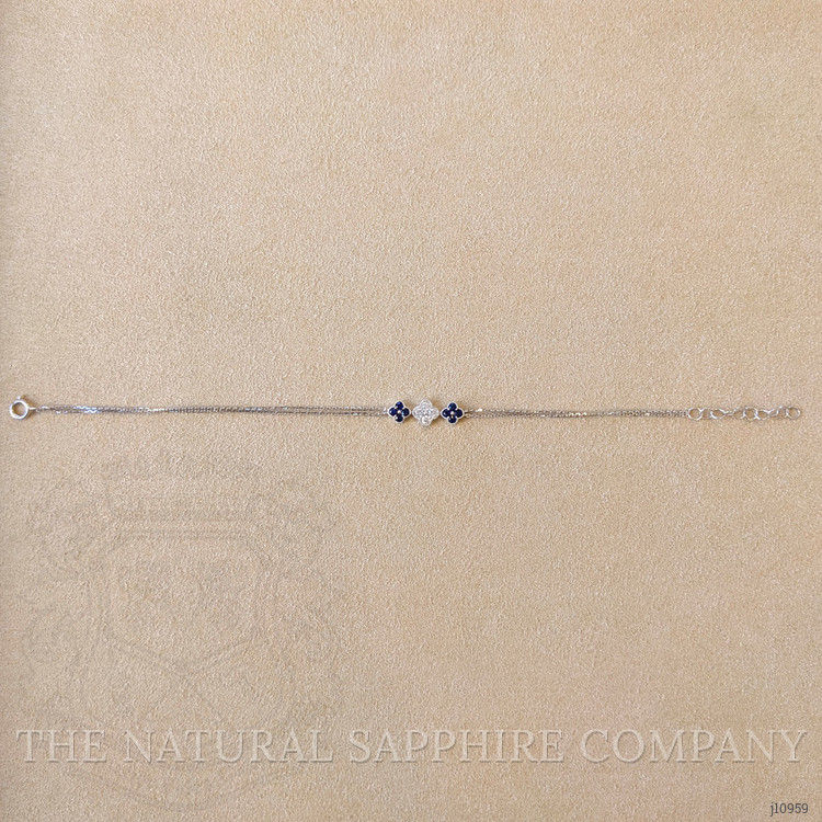 0.28 Ct.Tw. Blue Sapphire and Natural Diamond Bezel Bracelet, 14K White Gold