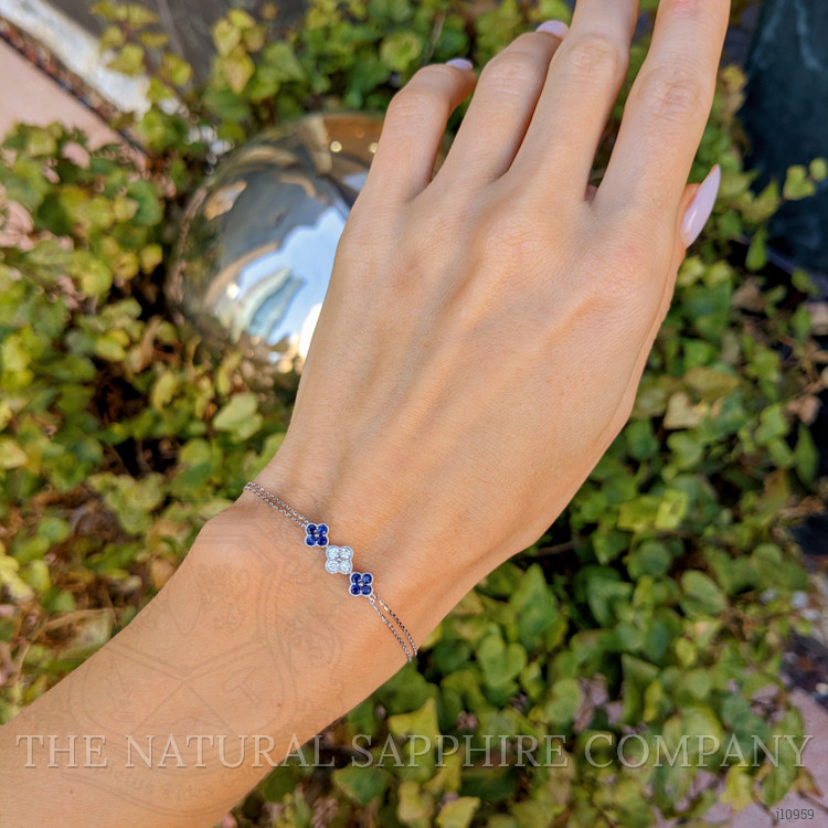 0.28 Ct.Tw. Blue Sapphire and Natural Diamond Bezel Bracelet, 14K White Gold