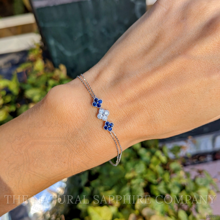 0.28 Ct.Tw. Blue Sapphire and Natural Diamond Bezel Bracelet, 14K White Gold