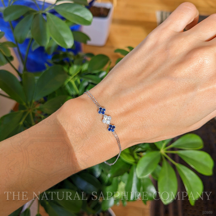 0.28 Ct.Tw. Blue Sapphire and Natural Diamond Bezel Bracelet, 14K White Gold