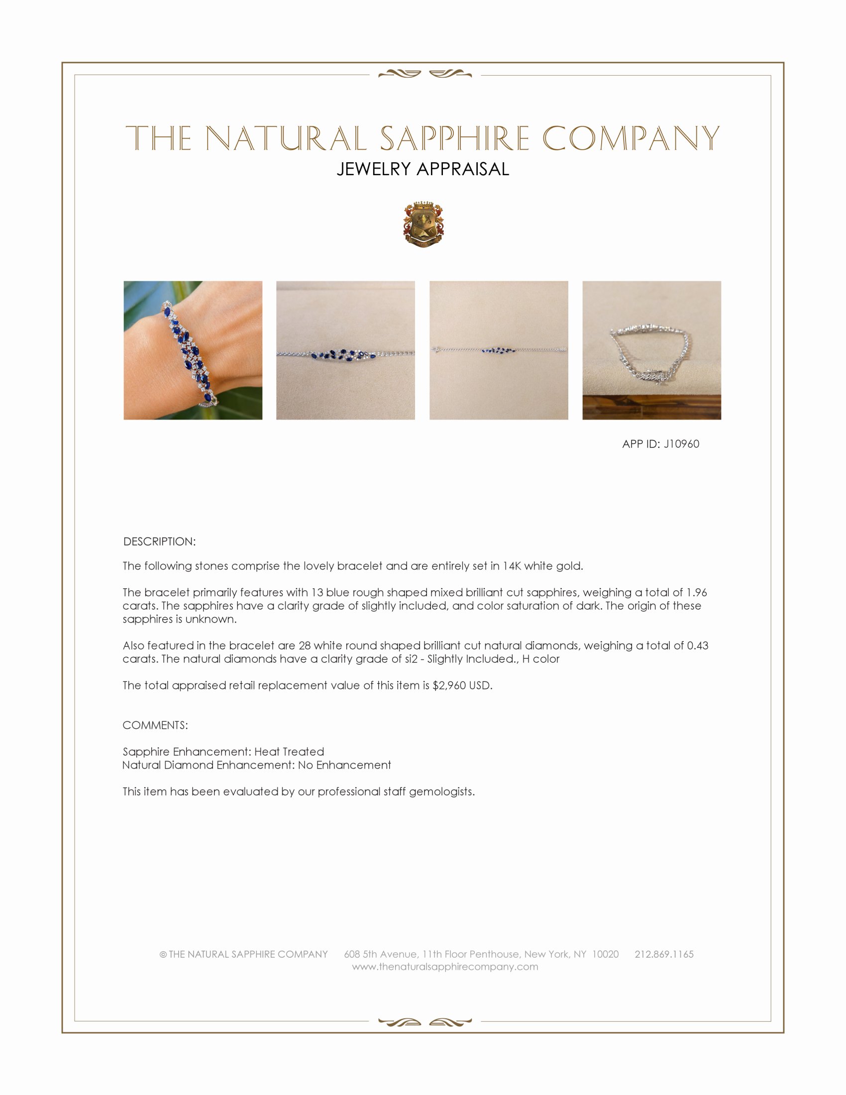 1.96 Ct.Tw. Blue Sapphire and Natural Diamond Pave Bracelet, 14K White Gold