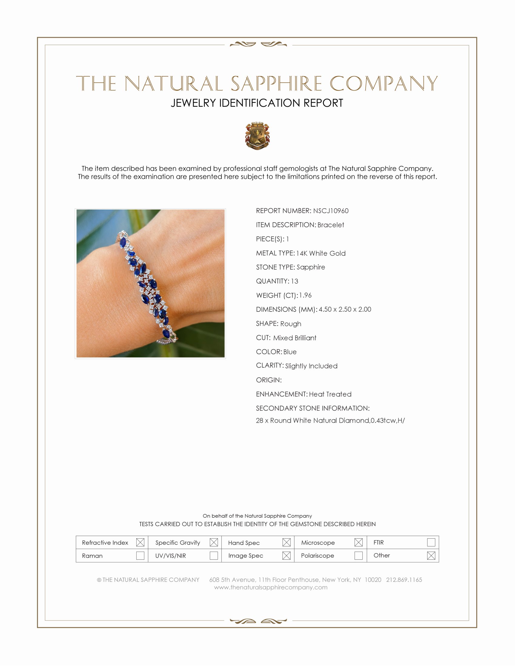 1.96 Ct.Tw. Blue Sapphire and Natural Diamond Pave Bracelet, 14K White Gold