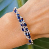1.96 Ct.Tw.Total Carat Weight Sapphire Natural Diamond Pave Bracelet, 14K White Gold Image