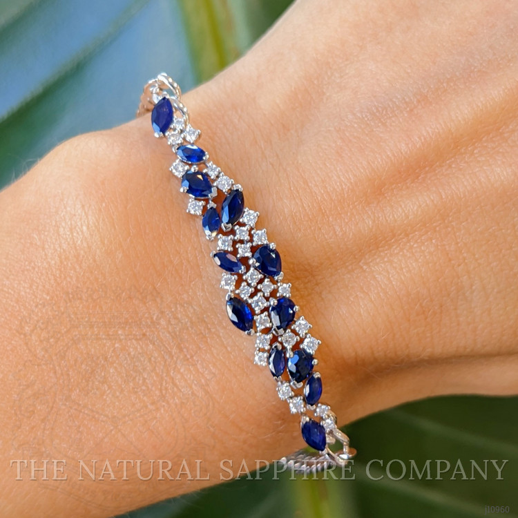1.96 Ct.Tw. Blue Sapphire and Natural Diamond Pave Bracelet, 14K White Gold