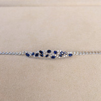 1.96 Ct.Tw. Blue Sapphire and Natural Diamond Pave Bracelet, 14K White Gold Image
