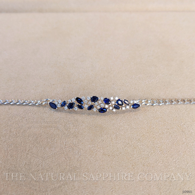 1.96 Ct.Tw. Blue Sapphire and Natural Diamond Pave Bracelet, 14K White Gold