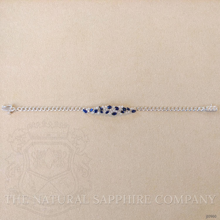 1.96 Ct.Tw. Blue Sapphire and Natural Diamond Pave Bracelet, 14K White Gold