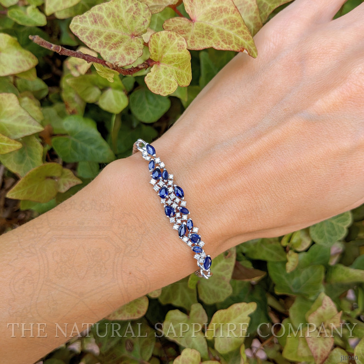 1.96 Ct.Tw. Blue Sapphire and Natural Diamond Pave Bracelet, 14K White Gold