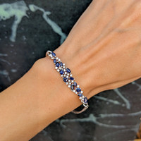 1.96 Ct.Tw. Blue Sapphire and Natural Diamond Pave Bracelet, 14K White Gold Life Style
