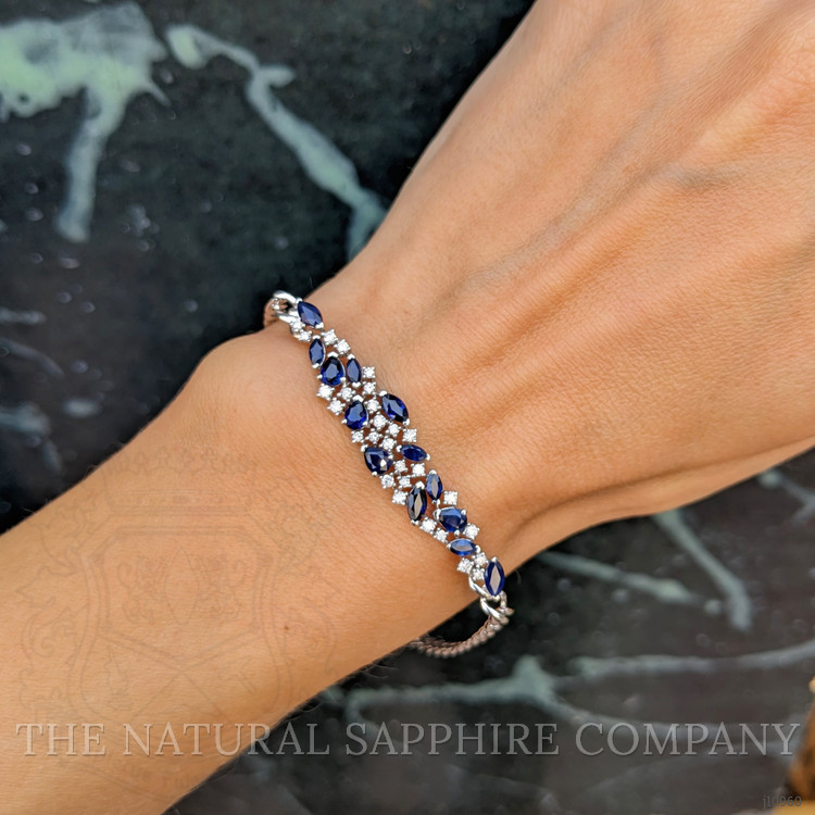 1.96 Ct.Tw. Blue Sapphire and Natural Diamond Pave Bracelet, 14K White Gold