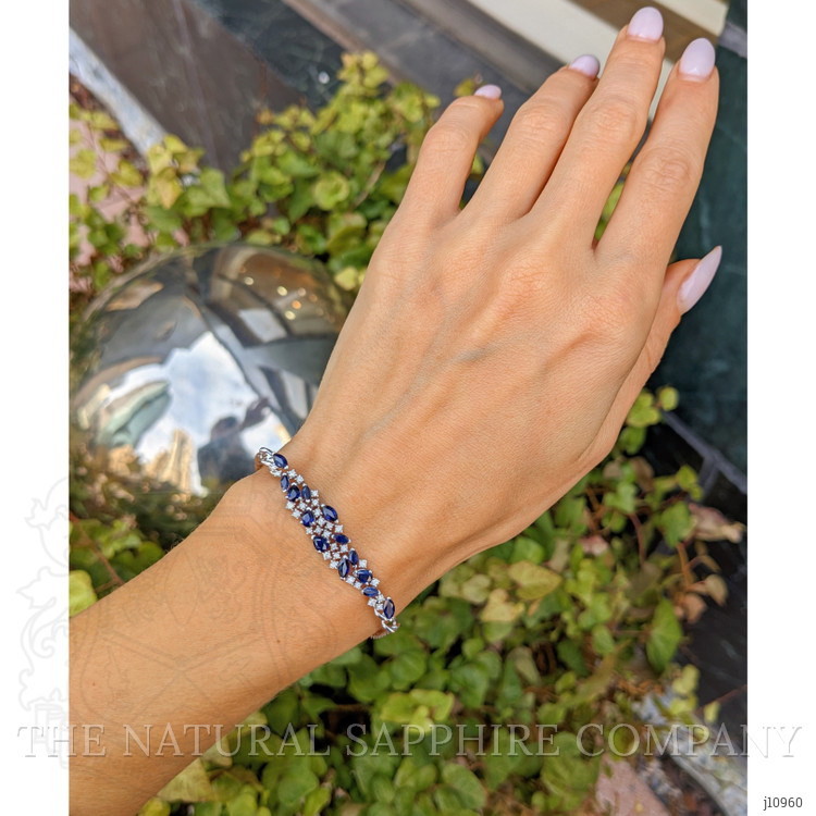1.96 Ct.Tw. Blue Sapphire and Natural Diamond Pave Bracelet, 14K White Gold