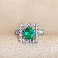 0.84 Ct. Emerald Natural Diamond Antique Style Ring, 18K White & Yellow Image