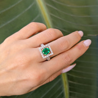0.84 Ct. Emerald Natural Diamond Antique Style Ring, 18K White & Yellow Life Style