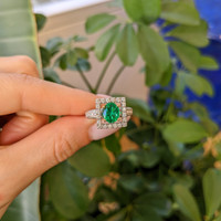 0.84 Ct. Emerald Natural Diamond Antique Style Ring, 18K White & Yellow Life Style