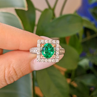 0.84 Ct. Emerald Natural Diamond Antique Style Ring, 18K White & Yellow Life Style