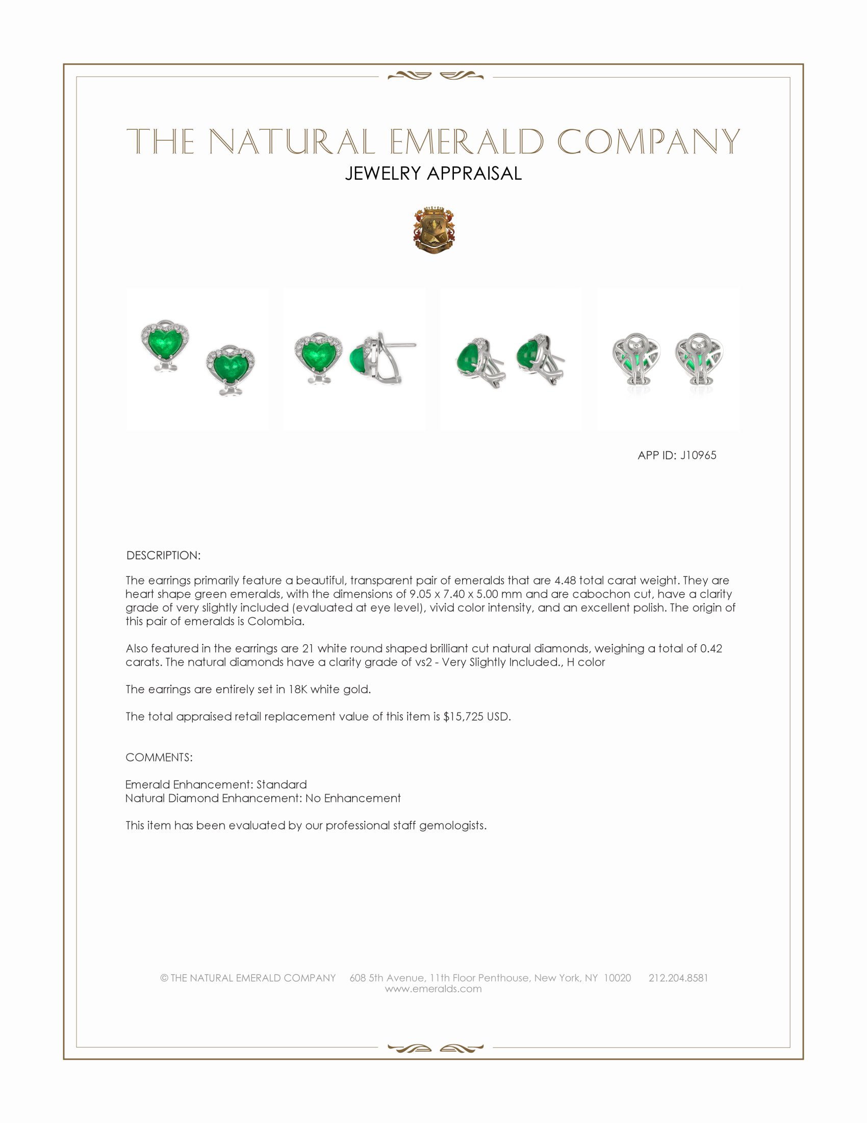 4.48 Ct.Tw. Emerald and Natural Diamond Pave Earrings, 18K White Gold