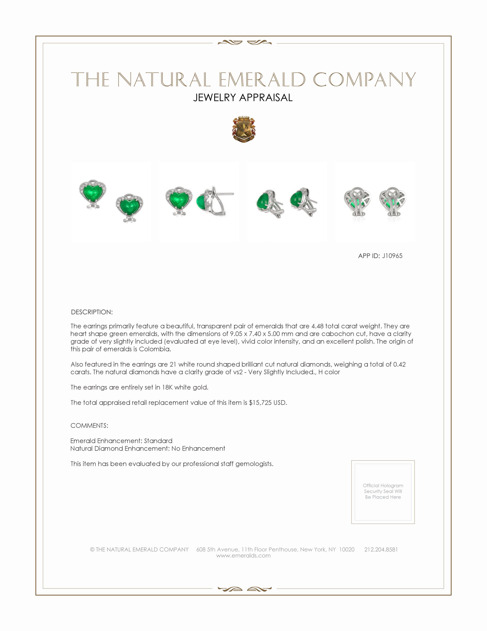 4.48 Ct.Tw. Emerald Natural Diamond Pave Earrings, 18K White Gold