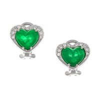 4.48 Ct.Tw. Emerald Natural Diamond Pave Earrings, 18K White Gold Video