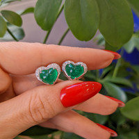 4.48 Ct.Tw. Emerald Natural Diamond Pave Earrings, 18K White Gold Life Style