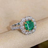 2.09 Ct. Emerald Natural Diamond Pave Ring, 18K White & Yellow Image