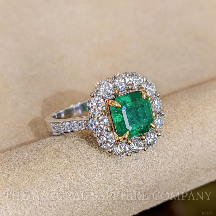 2.09 Ct. Emerald Natural Diamond Pave Ring, 18K White & Yellow