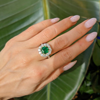 2.09 Ct. Emerald Natural Diamond Pave Ring, 18K White & Yellow Life Style